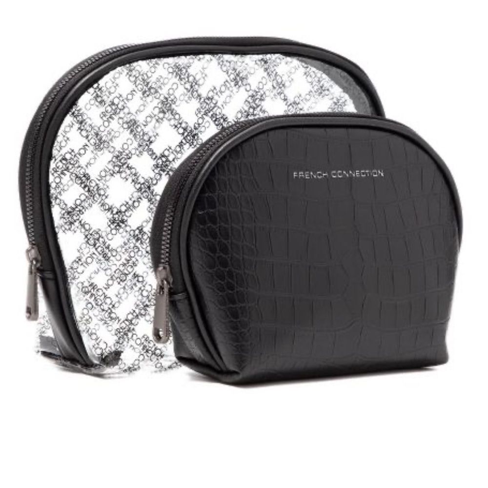 French Connection Esme Croco Double Clam Cosmetic Pouch - NWT